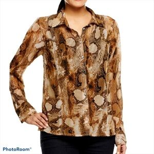 Kris  Jenner collection python pattern silk long sleeve blouse Sz XS